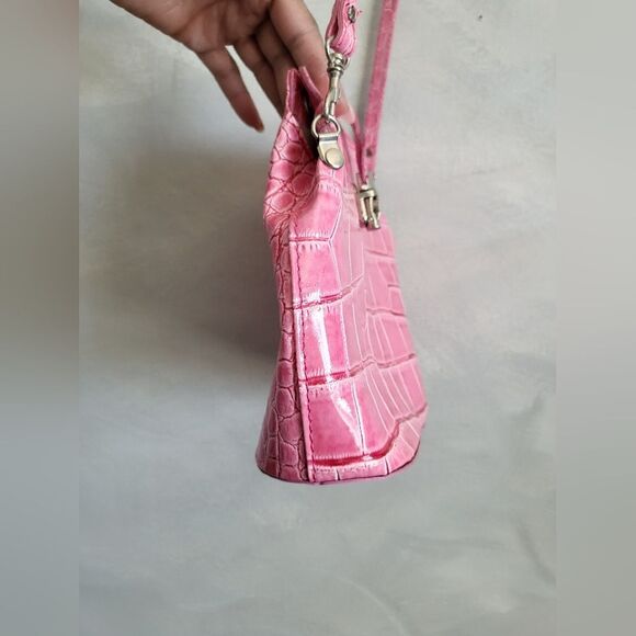 Pink Alligator Croc Embossed Small Leather Bag Made in Italy 8 x 8 - Picture 15 of 16